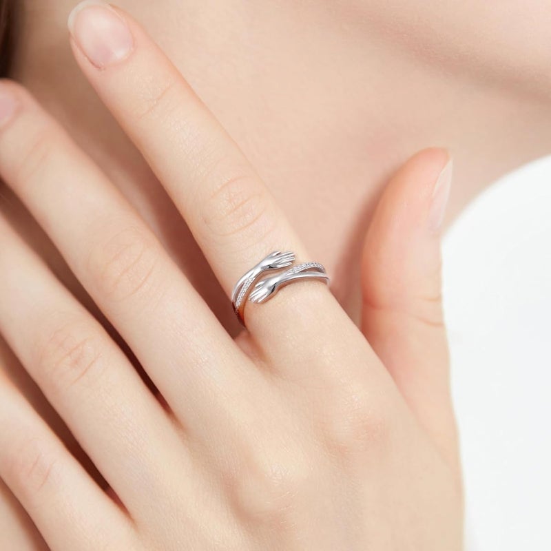 Yearace Hug Ring, S925 Sterling Silver Hug Rings for Women Girl, Hugging Hand Open Promise Ring, Mothers Day Valentine's Day Birthday Gifts - Image 5